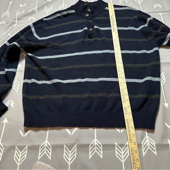 Jos A. Bank Men's Sweater Sz L Lambswool Blend Striped 1/4 Buttons Pull On Black - Picture 4 of 7